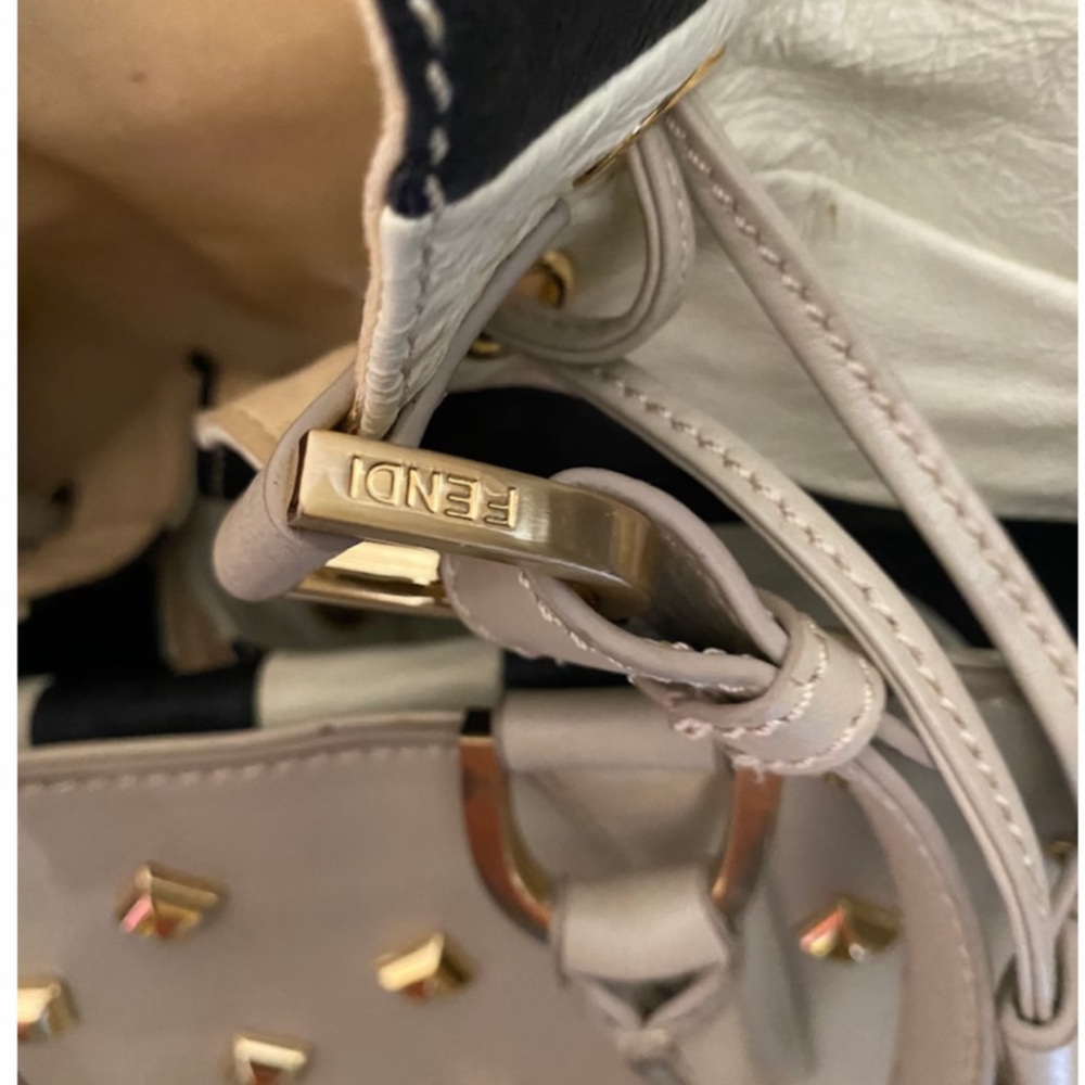 Cream Leather Studded Fendi B Fab Bag - Picture 7 of 9